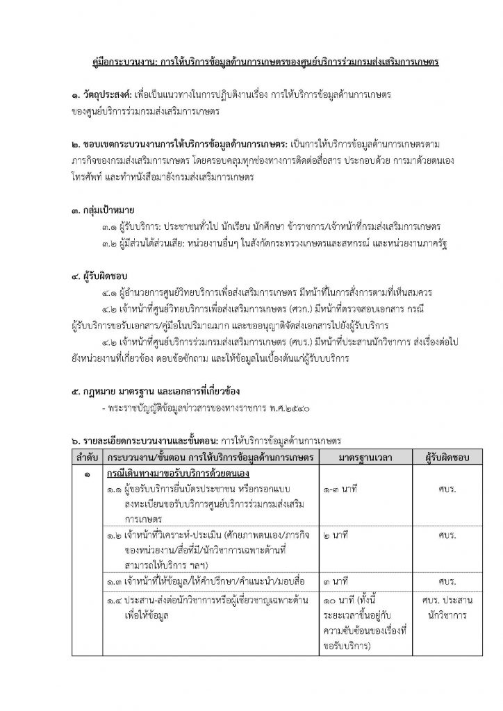คู่มือกระบวนงานการให้บริการข้อมูลด้านการเกษตรของศูนย์บริการร่วมกรมส่งเสริมการเกษตร