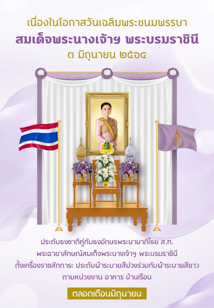 รูปแบบการจัดตั้งโต๊ะหมู่ประดิษฐานเนื่องในโอกาสวันเฉลิมพระชนมพรรษา สมเด็จพระนางเจ้าฯ พระบรมราชินี ๓ มิถุนายน ๒๕๖๔