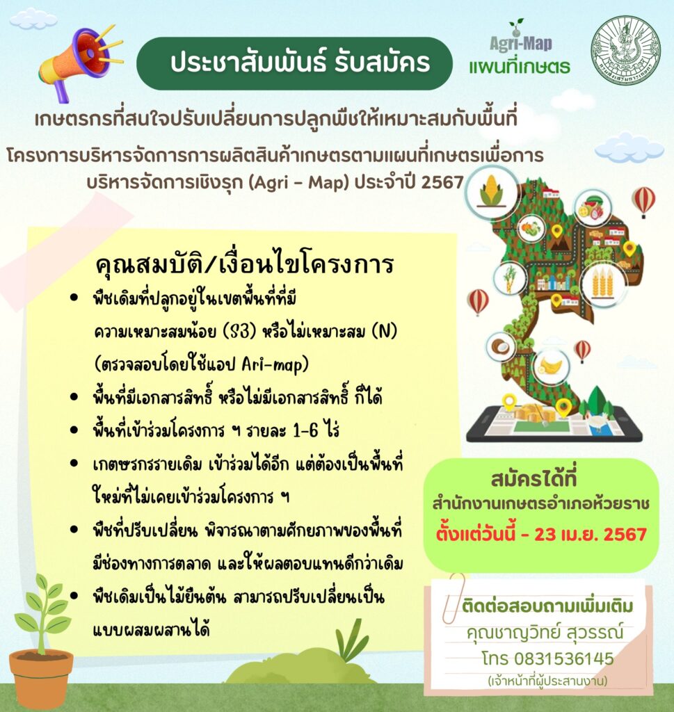 รับสมัครเกษตรกรผู้สนใจปรับเปลี่ยนการปลูกพืชให้เหมาะสมกับพื้นที่