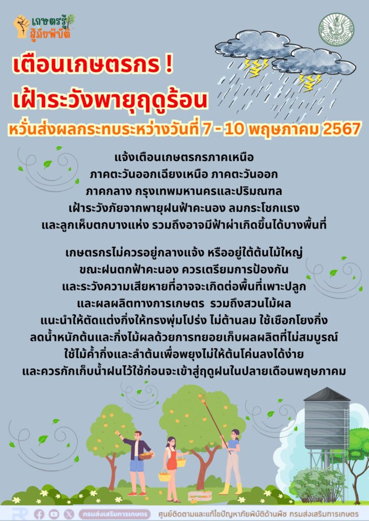 เฝ้าระวังพายุฤดูร้อน ระหว่างวันที่ 7-10 พฤษภาคม 2567