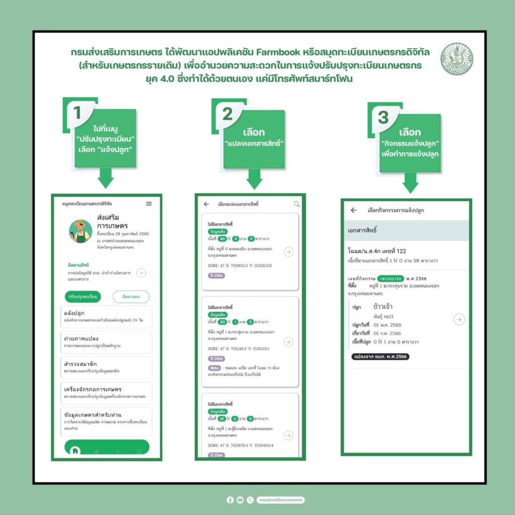 การปรับปรุงทะเบียนเกษตรกร (รายเดิม แปลงเดิม) ผ่านแอปพลิเคชัน Farmbook