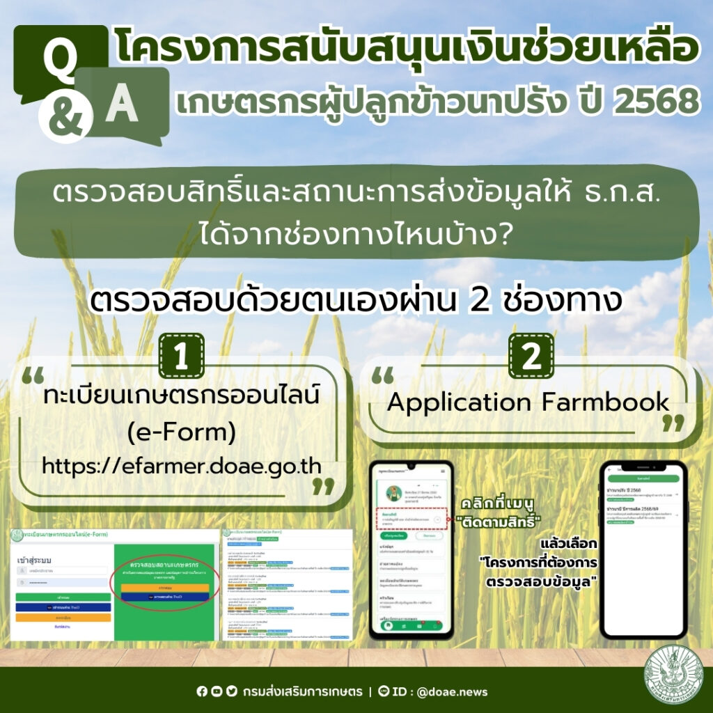 ตรวจสอบสถานะการแจ้งเพาะปลูกข้าวปี 2567/2568 (ไร่ละ 1,000) ตรวจสอบสถานะการแจ้งเพาะปลูกข้าวปี 2567/2568 (ไร่ละ 1,000)