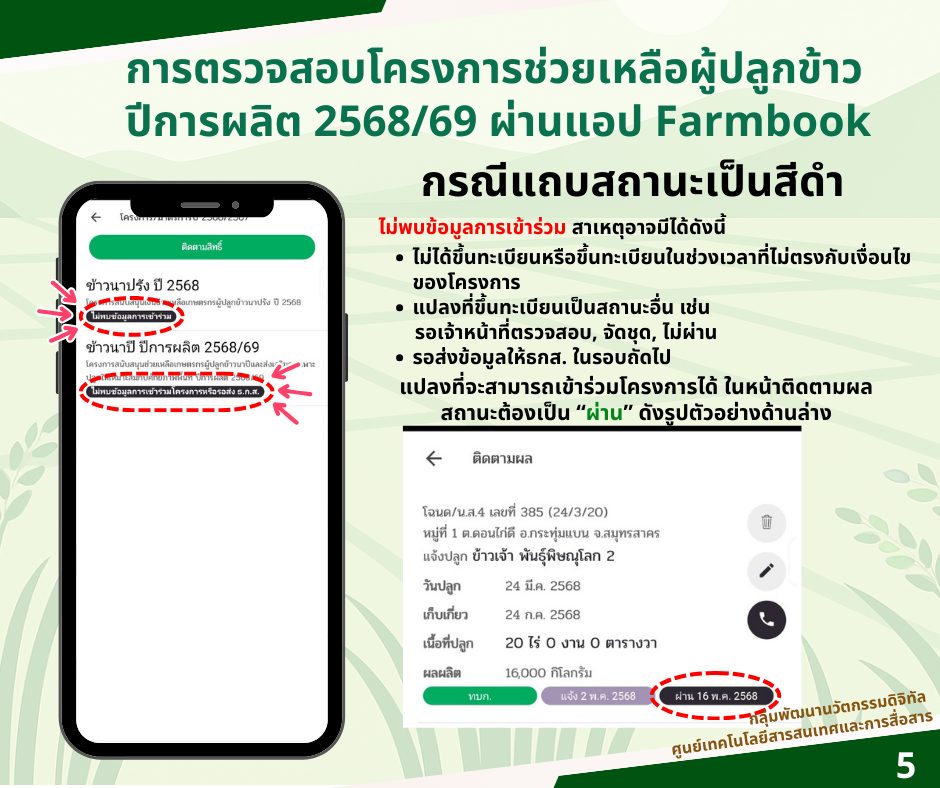 ตรวจสอบสถานะการแจ้งเพาะปลูกข้าวปี 2567/2568 (ไร่ละ 1,000) ตรวจสอบสถานะการแจ้งเพาะปลูกข้าวปี 2567/2568 (ไร่ละ 1,000)