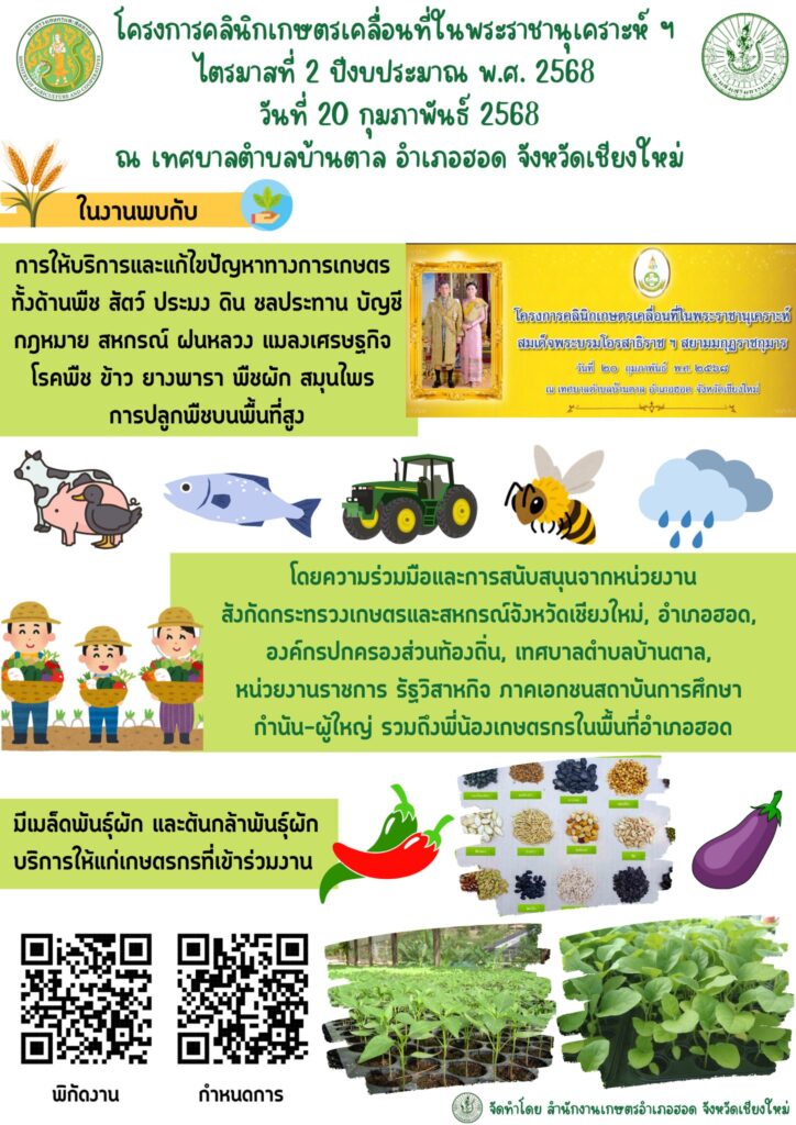 ขอเชิญร่วมงานคลินิกเกษตรเคลื่อนที่จังหวัดเชียงใหม่