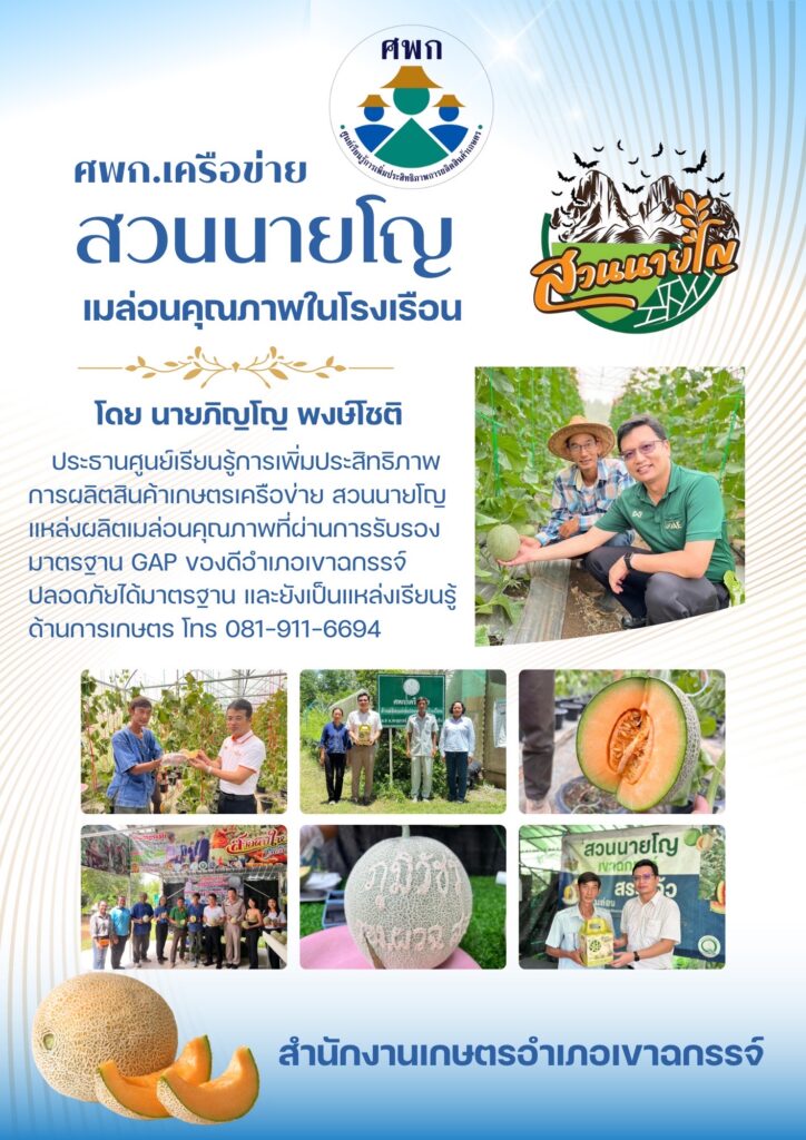 ศพก.เครือข่าย สวนนายโญ เมล่อนคุณภาพในโรงเรือน โดย นายภิญโญ พงษ์โชติ ศพก.เครือข่าย สวนนายโญ เมล่อนคุณภาพในโรงเรือน โดย นายภิญโญ พงษ์โชติ