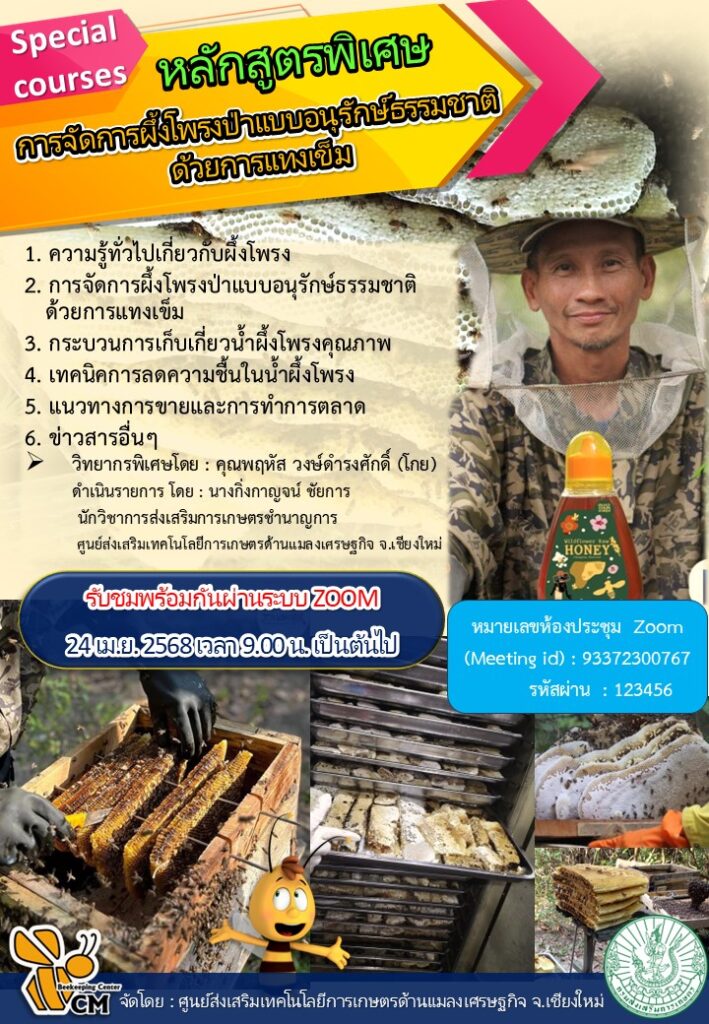 หลักสูตรพิเศษ “การจัดการผึ้งโพรงป่าแบบอนุรักษ์ธรรมชาติด้วยการแทงเข็ม” หลักสูตรพิเศษ “การจัดการผึ้งโพรงป่าแบบอนุรักษ์ธรรมชาติด้วยการแทงเข็ม”