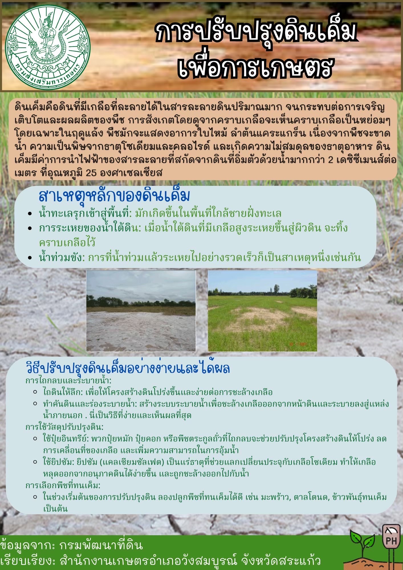 การปรับปรุงดินเค็มเพื่อการเกษตร การปรับปรุงดินเค็มเพื่อการเกษตร