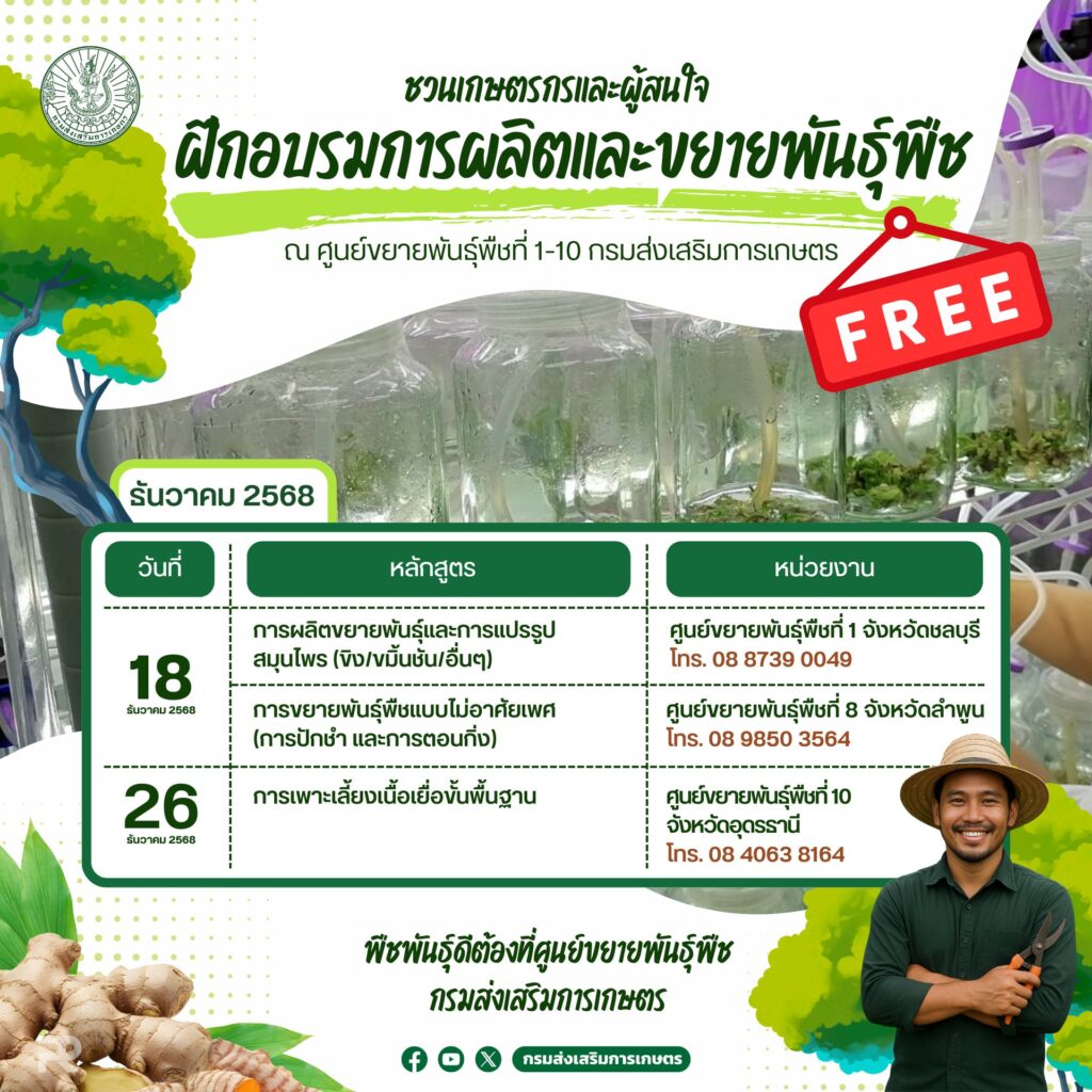 อบรมการผลิตและขยายพันธุ์พืช ณ ศูนย์ขยายพันธุ์พืชที่ 1-10 กรมส่งเสริมการเกษตร
