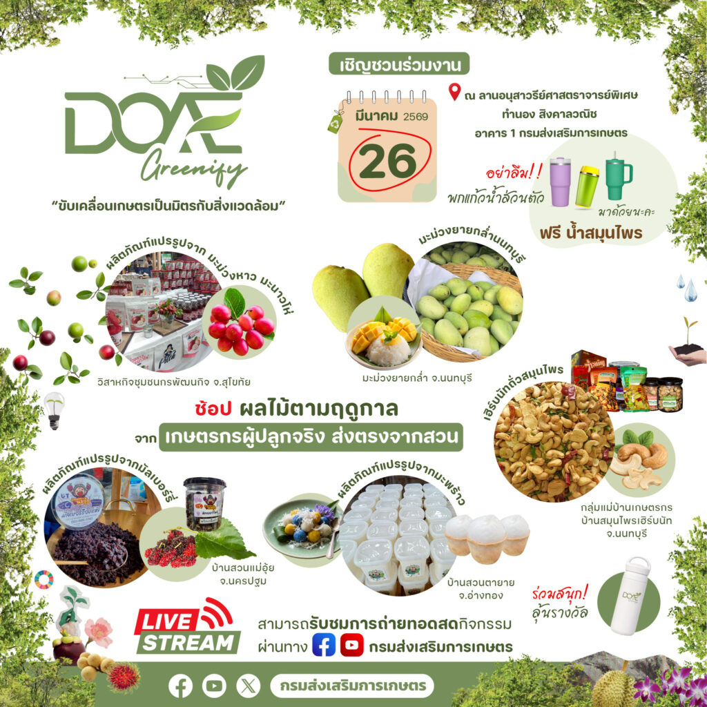 เตรียมพบกับงาน "DOAE Greenify" ขับเคลื่อนเกษตรเป็นมิตรกับสิ่งแวดล้อม!