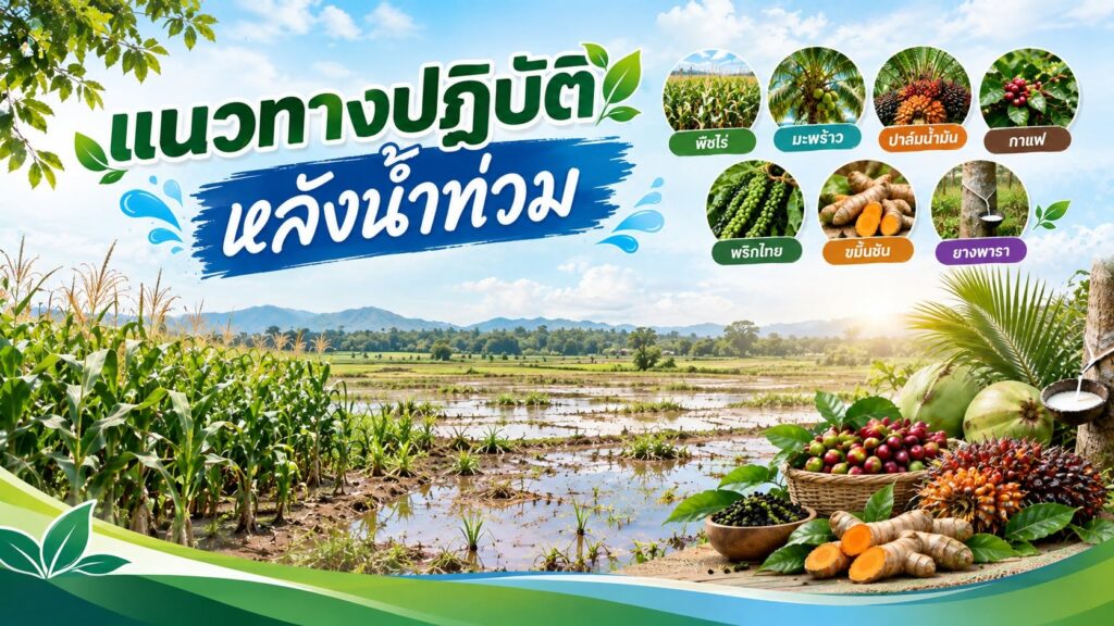 เรื่องเล่าเช้าวันจันทร์: แนวทางปฏิบัติหลังน้ำท่วม "พืชไร่ มะพร้าว ปาล์มน้ำมัน กาแฟ พริกไทย ขมิ้นชัน ยางพารา"